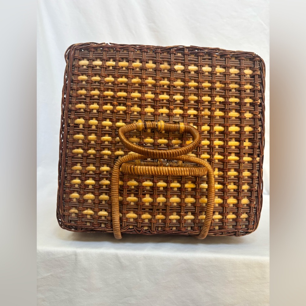 Woven Wicker Picnic Basket with Handles. 13x11x11” - Picture 11 of 13